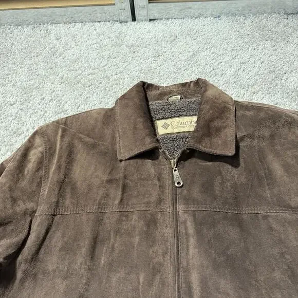 VTG Columbia Mens Suede Leather Barn Chore Jacket Sherpa Lined XXL Brown Zip - Picture 4 of 13